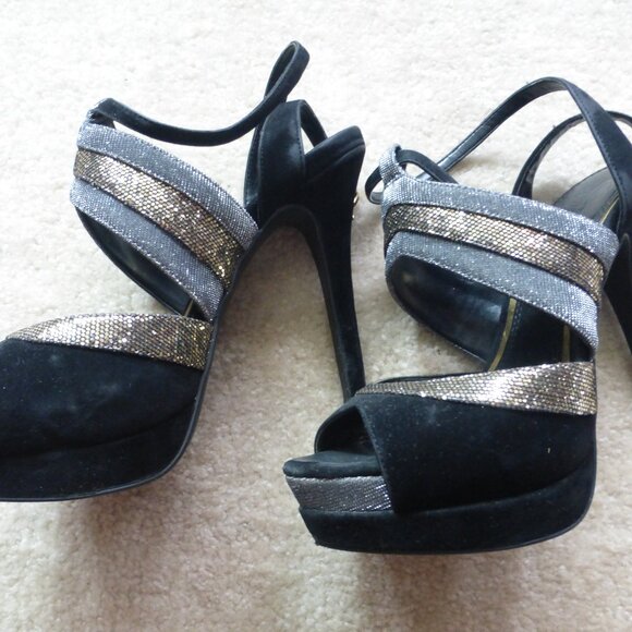 JESSICA SIMPSON black, gold and silver platform heels - Picture 10 of 11